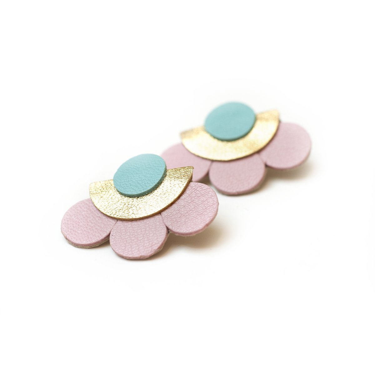 Pendientes grandes Flor - cuero azul con oro rosa