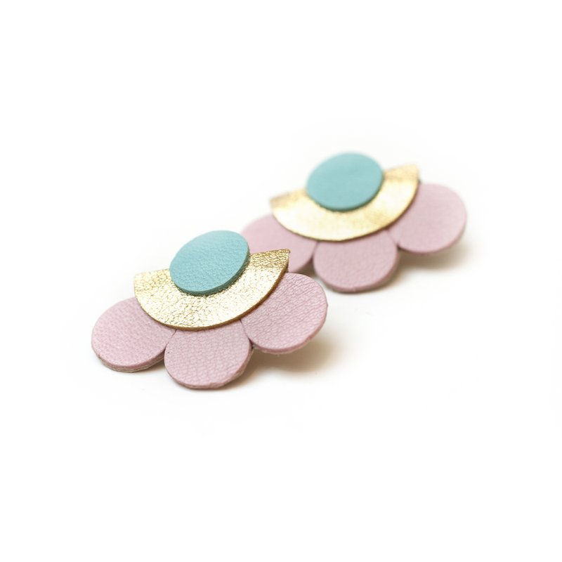 Pendientes grandes Flor - cuero azul con oro rosa
