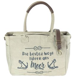 Sunsa grote dameshandtas. XXL tas gemaakt van canvas en leer. Strandtas/weekendtas in maritiem motief.