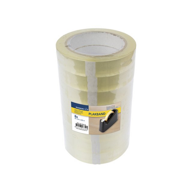Cinta adhesiva Raadhuis 25 mm x 66 m PP transparente retráctil de 8 rollos de bajo ruido