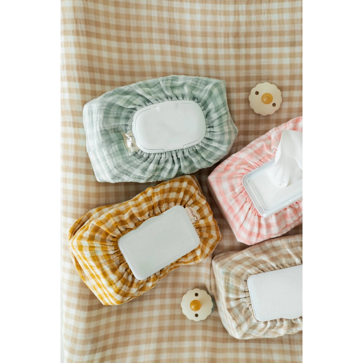Tisu luierveranderende kussendeksel, beige gingham
