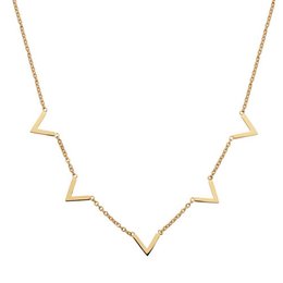 Gold-toned necklace with V-shaped pendant, suitable for casual or formal wear.