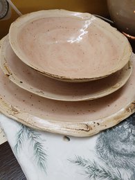 Tray approx. 28 (W) cm x 16.5 (L) cm x 1.5 cm (H)) crockery, handmade, stoneware, unique, creamy white, matt