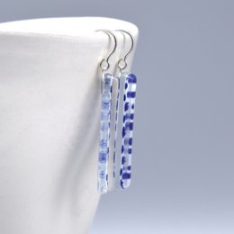 Koboltblå Polka Dot øreringe, Lang glasstang med kroge i sterlingsølv