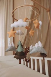 Handgemaakte Bruine Beer Muziekmobiel - Boxmobiel - Baby mobile - mobile wickeltisch