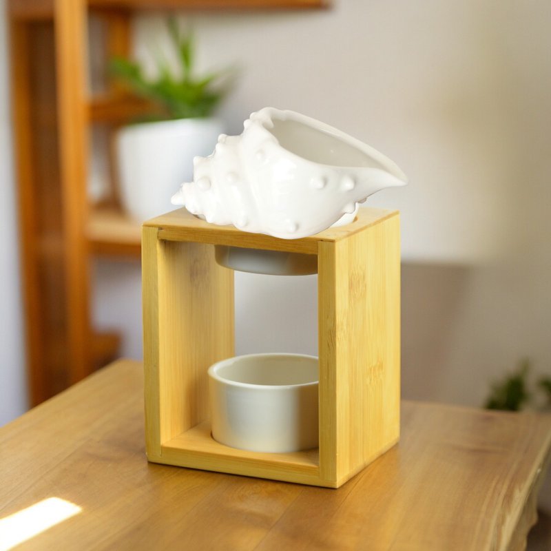 Parfumebrænder Naturea-serien - Skal - i bambus og keramik - Originalt og dekorativt design - Aromaterapi lysestage - Spredning af æteriske olier, voks, duftfondanter