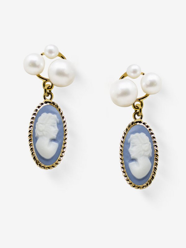 Lilith Sky Blue Cameo Stud Earrings