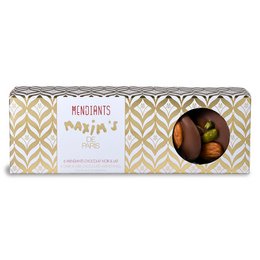  Assorted seasonal chocolate candies in a decorative box, featuring a variety of colors and shapes.