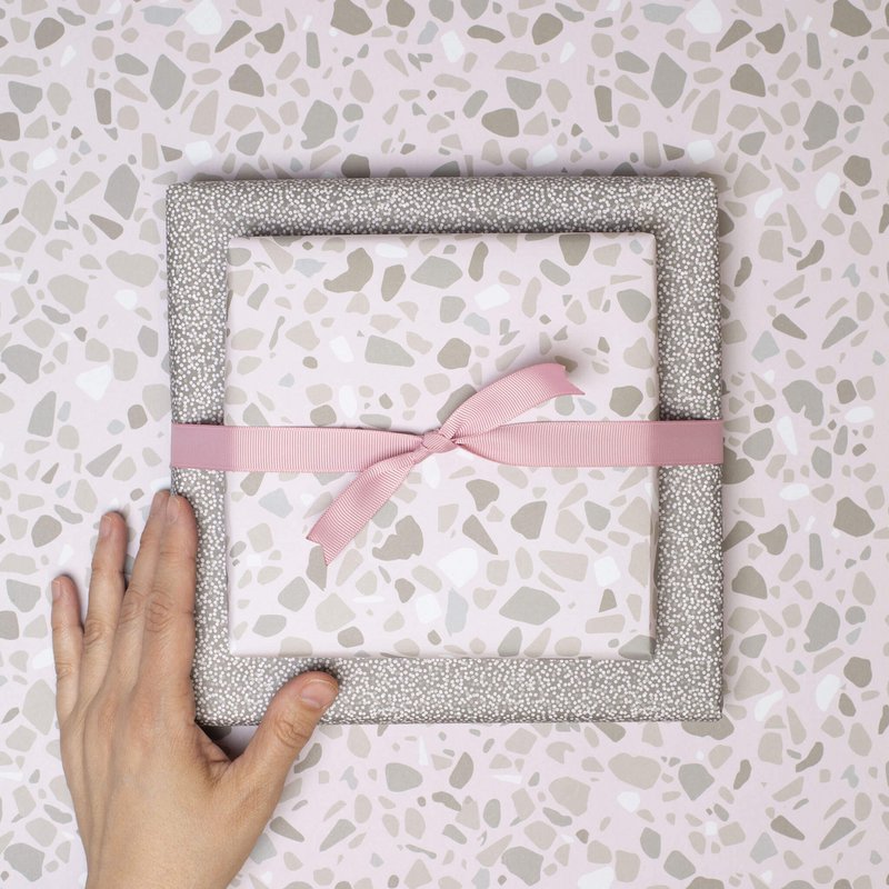 Pink wrapping paper with terrazzo pattern, packing gifts in boho style, packing gifts for women, packing mother's day gift, wrapping paper wedding