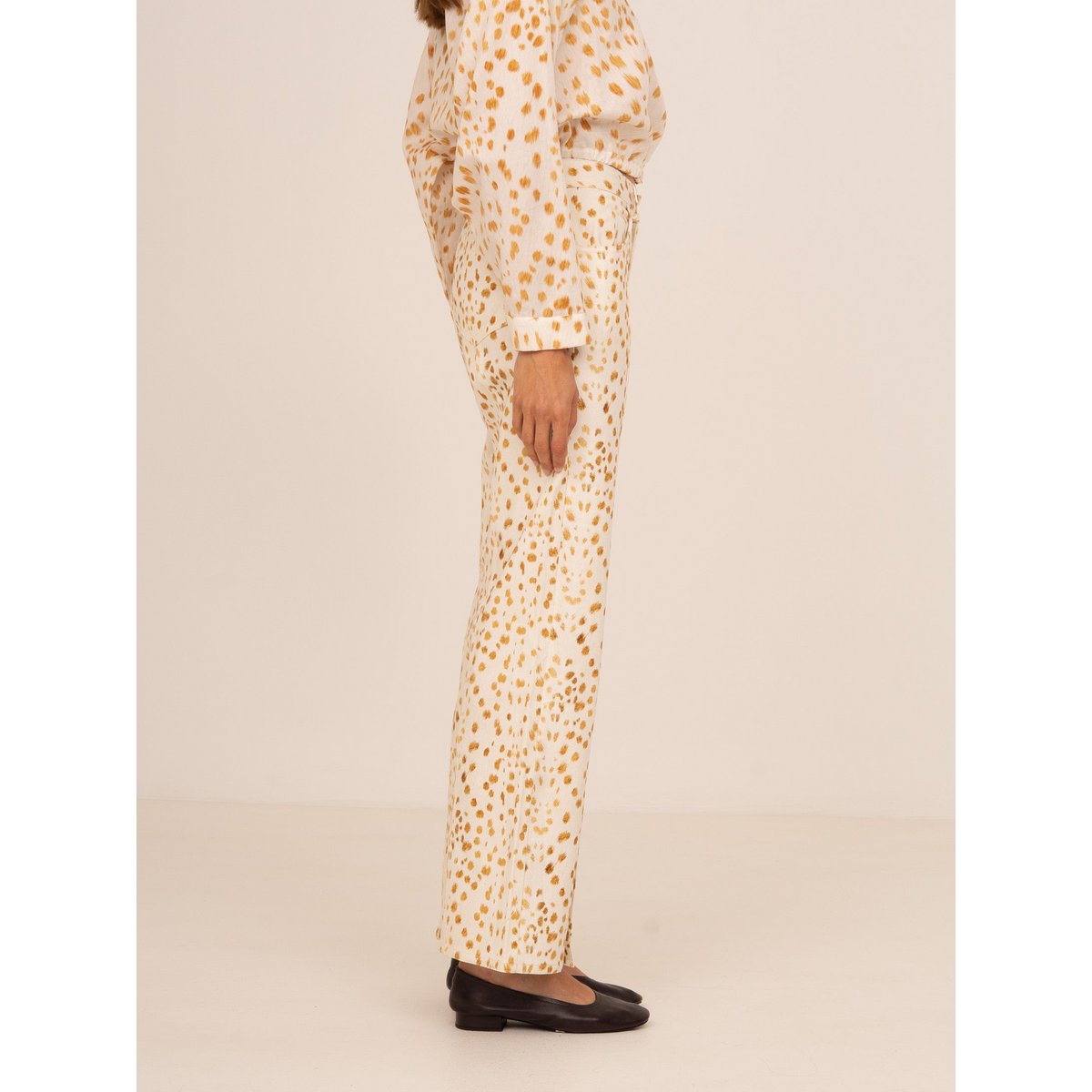 White Deer Print Denim Jeans