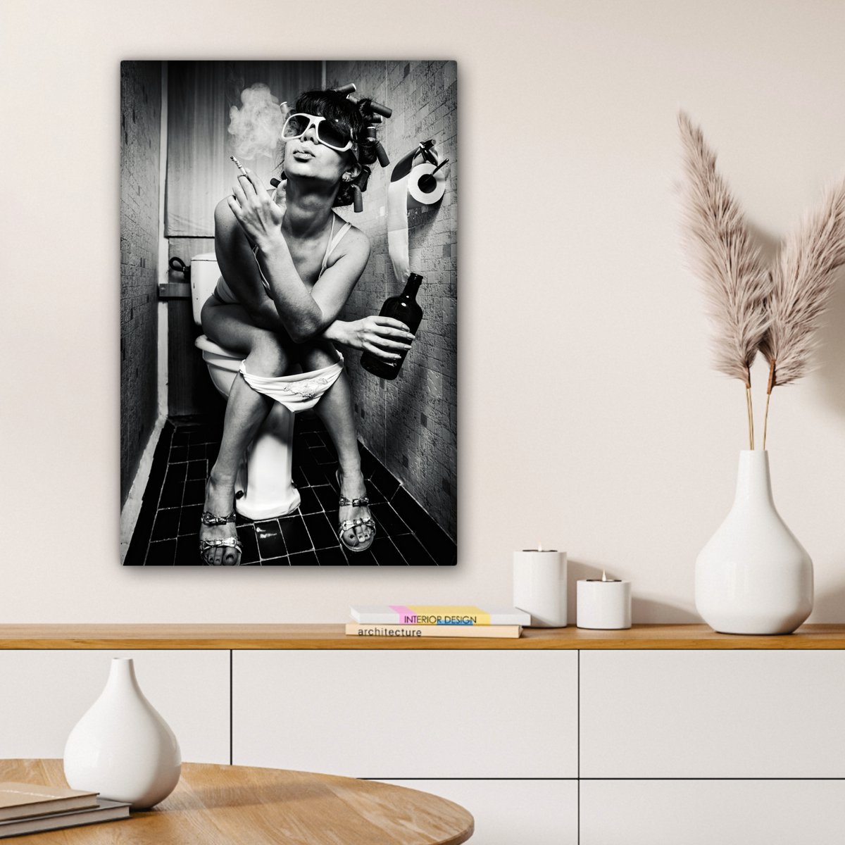 Canvas Painting - Wall Decoration Woman - Vintage - Curles - Toilet - Cigarette - Wall Decoration Living Room - Bedroom Decoration - Room Accessories - Canvas Paintings