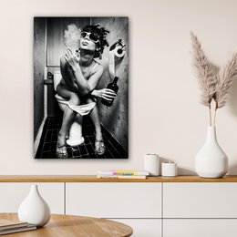 Canvas Painting - Wall Decoration Woman - Vintage - Curles - Toilet - Cigarette - Wall Decoration Living Room - Bedroom Decoration - Room Accessories - Canvas Paintings