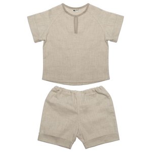 Linen T-shirt with shorts made of organic BIO linen BOHO LEO Beige size L