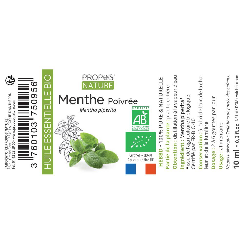 Biologische pepermunt etherische olie 10 ml