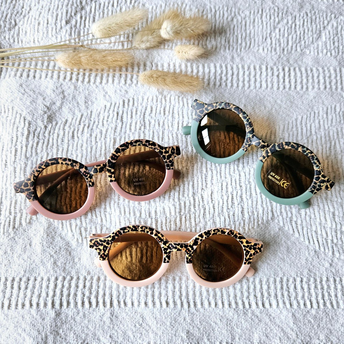Baby and children's sunglasses UV400 round - Old pink / Leopard