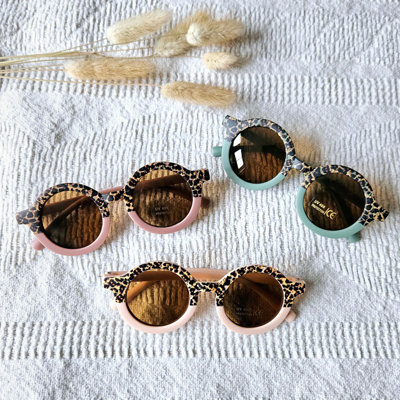 Baby and children's sunglasses UV400 round - Old pink / Leopard