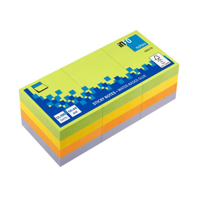 Info notes 50x40mm assorti spring pak 12 blok groen, geel, oranje, paars