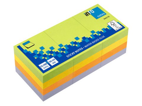 Info notes 50x40mm assorti spring pak 12 blok groen, geel, oranje, paars