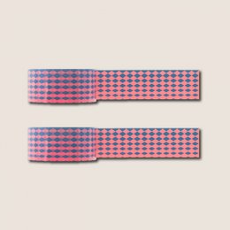 Shiny diamond-patterned washi tape in pink and blue hues. Suitable for decorative and craft projects.
