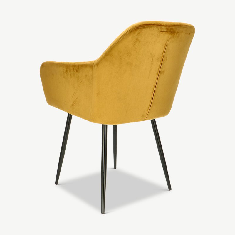 Silla de comedor Vinny, terciopelo amarillo y patas negras
