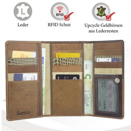 Sunsa women's wallet. leather purse. Wallet with RFID protection. Sustainable wallet made from leather scraps. Large women's wallet with many credit card compartments - wallet/purses for women the best gift idea.