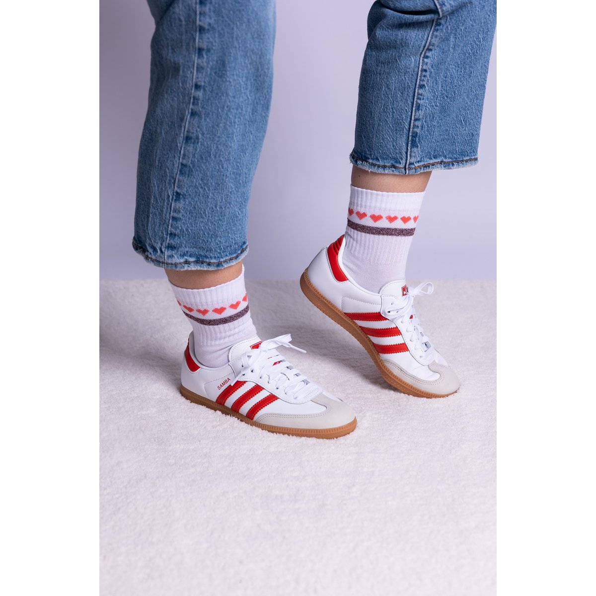 Glitzersocken Herzchenkette - rot