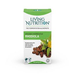 Organic fermented rhodiola supplement in capsule form. Contains natural rhodiola root extract to support energy, stress relief, and overall well-being.