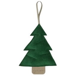 Green felt Christmas tree ornament with textured surface and hanging loop.