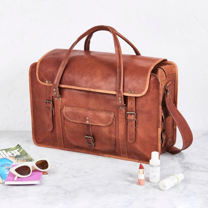 Borsa da viaggio in pelle di capra marocchina fatta a mano – Borsone "Aero" artigianale da 20" (50 cm) e borsa da palestra per volo unisex premium