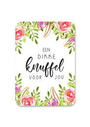 Colorful floral card with text "Een dikke knuffel voor jou" (A big hug for you)