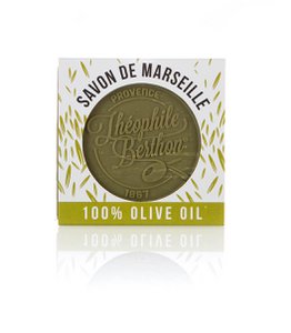 Traditionele Marseillezeep 100% olijfolie. Zonder parfum of conserveermiddel. Vierkant 100g