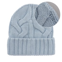 Sky blue knitted beanie, merino cashmere blend, cable knit pattern, minimalist winter hat, soft warm headwear