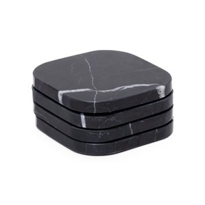 Onderzetter marmer - organisch - zwart set van 4 stuks - 10x10x1cm