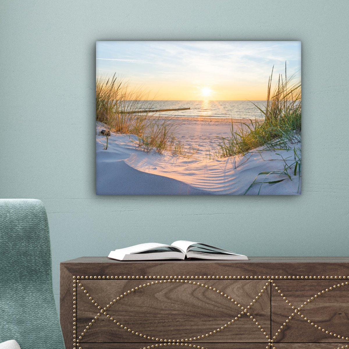 Pintura de lienzo - Decoración de pared - Playa - Sol - Dune - hierba - arena - horizonte