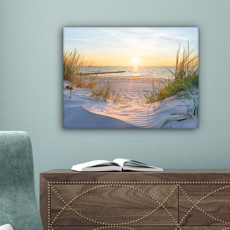 Canvas Maleri - Wall Decoration - Beach - Sun - Dune - Grass - Sand - Horizon