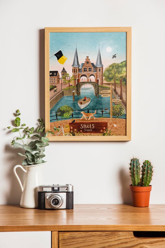 “Sneek” – A5 Illustration Print | Kunsttryk på 300gsm Tintoretto Gesso | Elleve byer sat