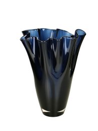 Vase glas bølget mørkeblå bordvase blå glasvase 30 cm høj