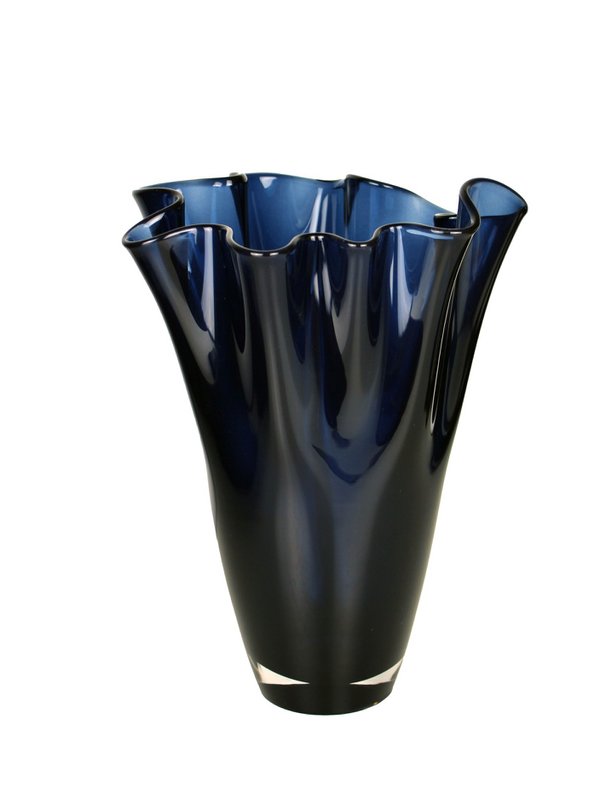 Vase glas bølget mørkeblå bordvase blå glasvase 30 cm høj