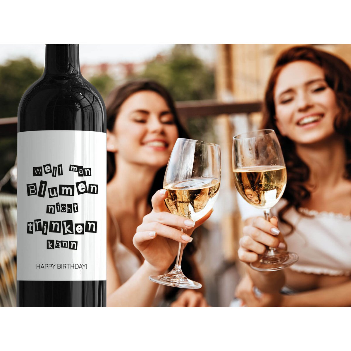 Label "because you can't drink flowers"