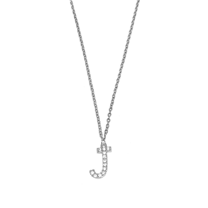 Letter ketting diamant - initial J - zilver