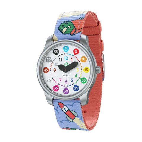 Twistiti - Educatief kinderhorloge voor 6+ met NUMBERS-wijzerplaat, waterdichte 50M, gemakkelijk te verwisselen riem - wolken
