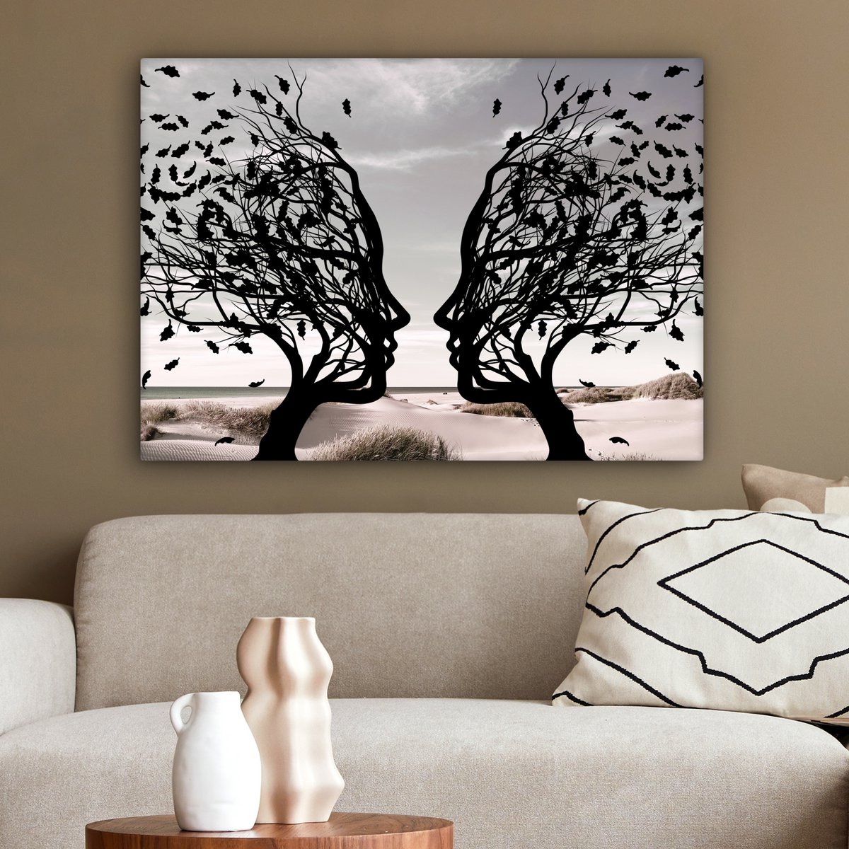 Canvas schilderij  - Wanddecoratie Bomen - Gezicht - Bladeren - Moderne kunst - Muurdecoratie woonkamer - Kamer decoratie modern - Abstracte schilderijen