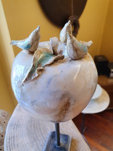 Papaya apple with birds, art, decoration, unique, handmade