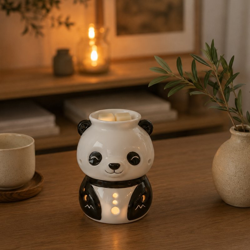Brûle-Parfum Panda en Céramique Peinte à la Main – Diffuseur Huiles Essentielles, Cires ou Parfums – 12,5 cm – Ambiance Cocooning Zen – Objet Déco Mignon & Bien-Être