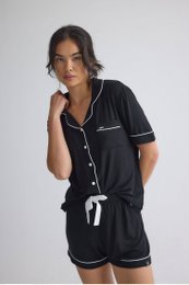 Bambus-Hemd-Shorts-Set in Schwarz