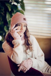 Completo cappello e sciarpa BRIGID - 100% lana merino - rosa cipria