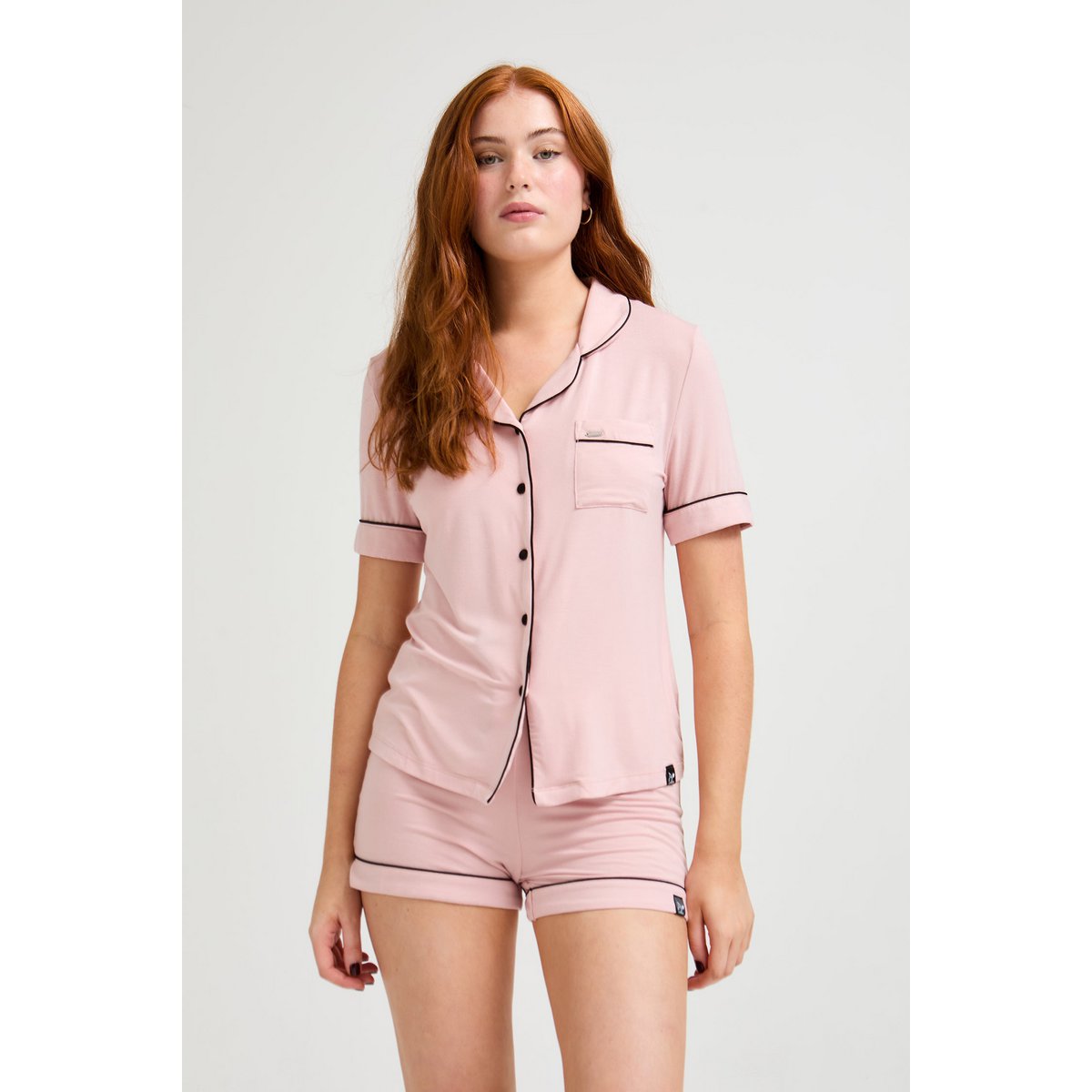 Camicia di bambù corta set in rosa