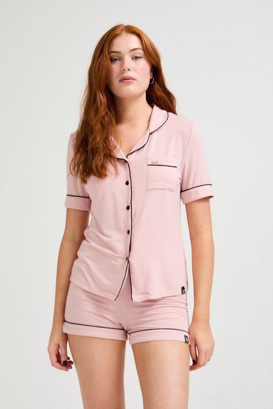 Camicia di bambù corta set in rosa