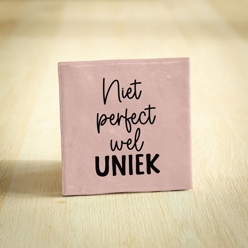 Tegeltje - Niet Perfect wel Uniek | Roze & Zwart | 10x10cm
