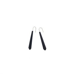Long pentagon black drop earrings with a sleek, modern design.